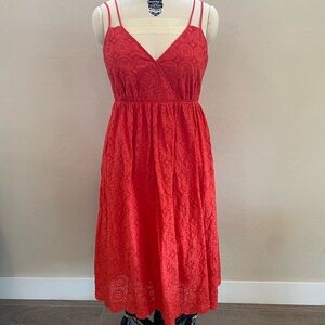 J.Crew Women Double Strap Embroidered Eyelet Orange Midi Dress Size 10